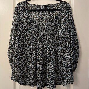 Torrid Dixie Floral Pleated Chiffon Blouse in Blue - Size 2